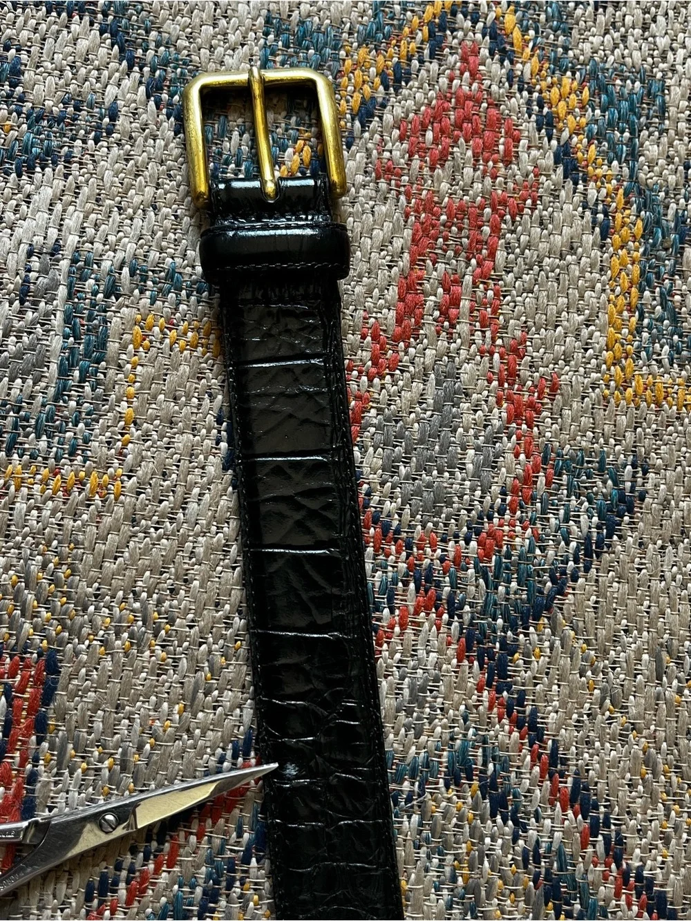 Men's Black Croc-Embossed Leather Belt with Gold Buckle UNBRANDED